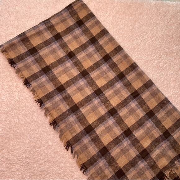 Wool Blend Brown and Cream Plaid Wrap - Picture 4 of 9